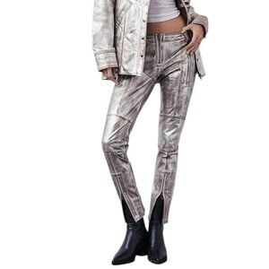 Nicholas K x Free People | Metallic Silver 100% Leather Billy Pants Size 0 NWT